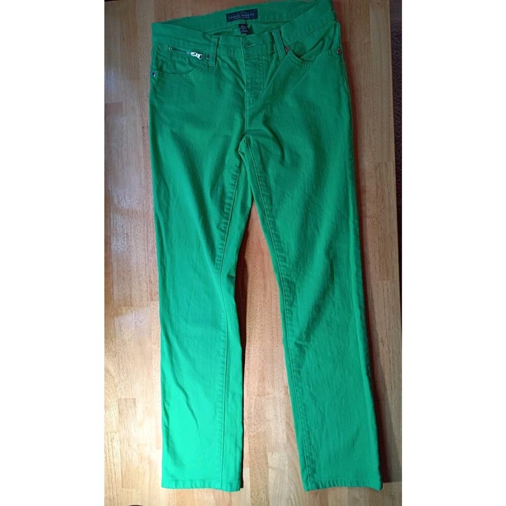 LRL Ralph Lauren Women's 4 Modern Straight Ankle Green Jeans Stretch 28 Inseam